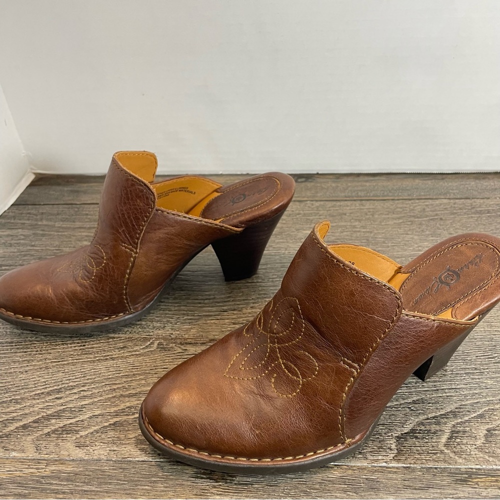 Born Brown Leather Mule Clogs - Picture 2 of 14